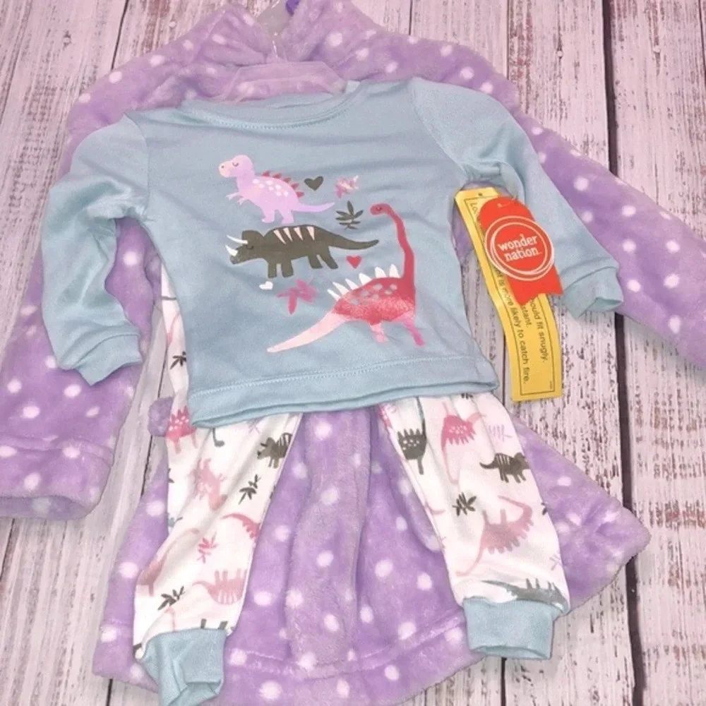 Wonder Nation 3 piece set pajamas & robe for little girls 12 months new with tag